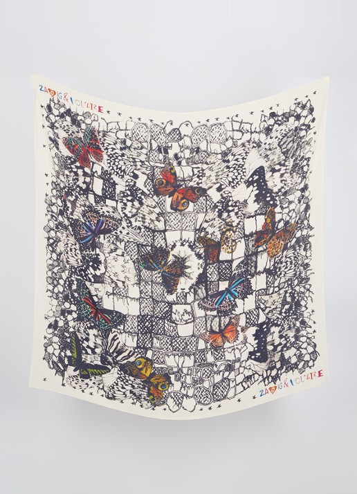 Zadig&Voltaire Blondie sjaal van zijde met print 130 x 130 cm - detail gebroken wit