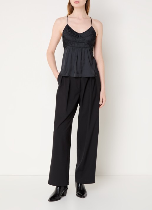 Zadig&Voltaire Cayonne top van satijn met smockwerk - voorkant 3 zwart