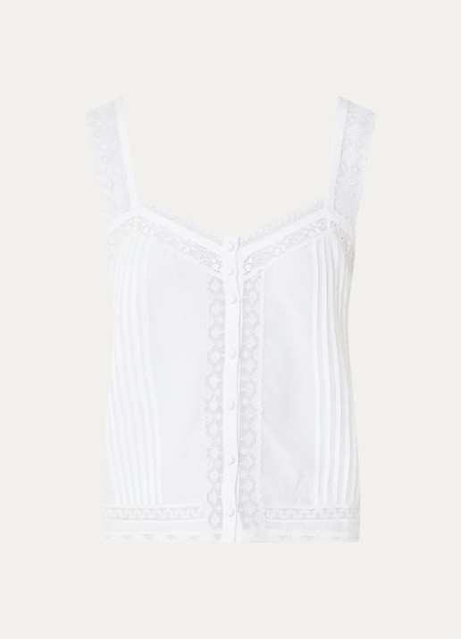 Zadig&Voltaire Celite crop top met details van kant - voorkant gebroken wit