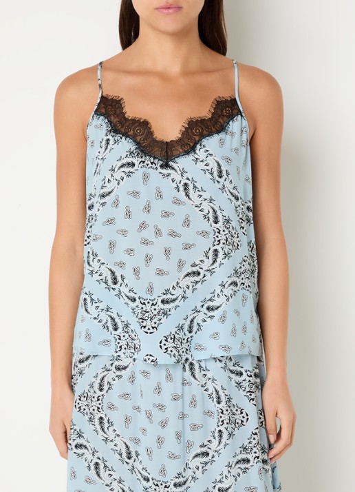 Zadig&Voltaire Cespa spaghettitop met paisley dessin en details van kant