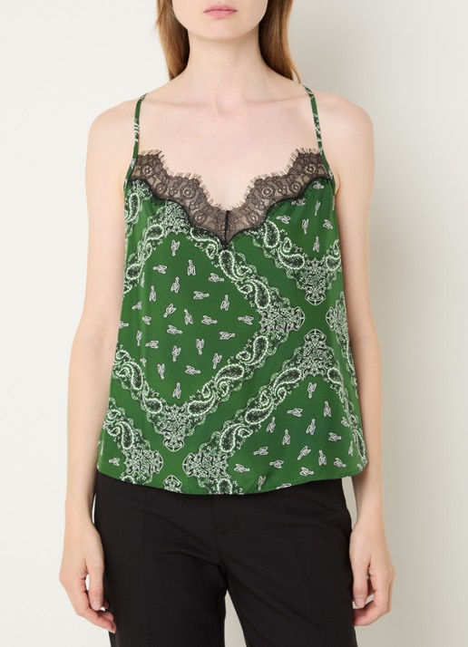 Zadig&Voltaire Cespa spaghettitop van zijde met details van kant en paisley dessin