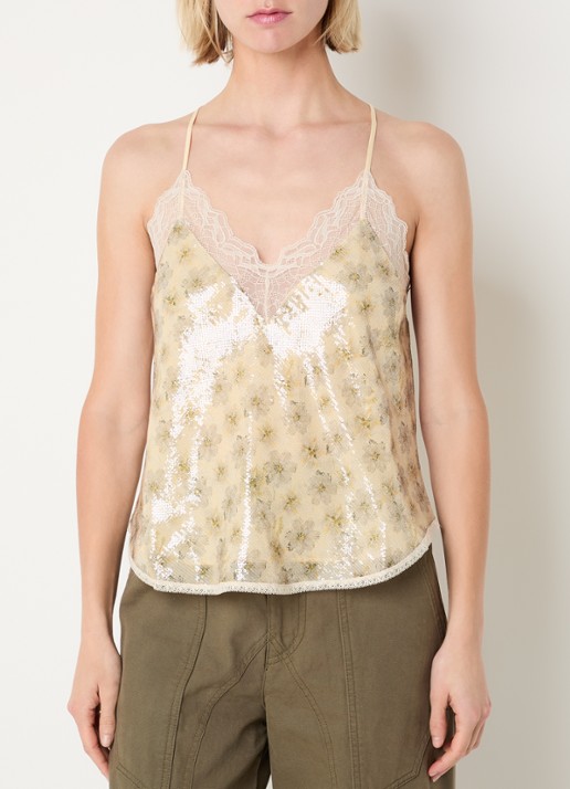 Zadig&Voltaire Christy spaghettitop met pailletten en kanten details