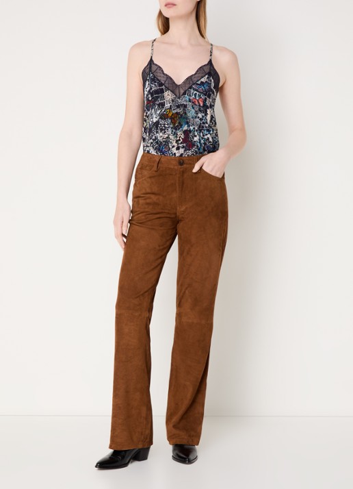 Zadig&Voltaire Christy spaghettitop met print en details van kant - voorkant 4 donkerblauw