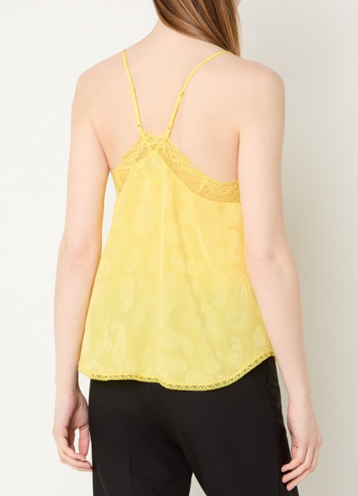 Zadig&Voltaire Christy top van zijde met details van kant - achterkant 3 geel