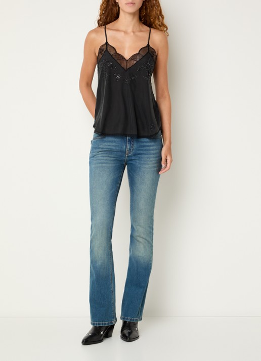 Zadig&Voltaire Christy top van zijde met details van kant - voorkant 2 antraciet