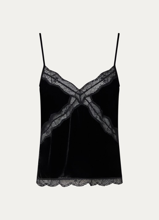 Zadig&Voltaire Cishi spaghettitop van fluweel met details van kant - voorkant 2 zwart