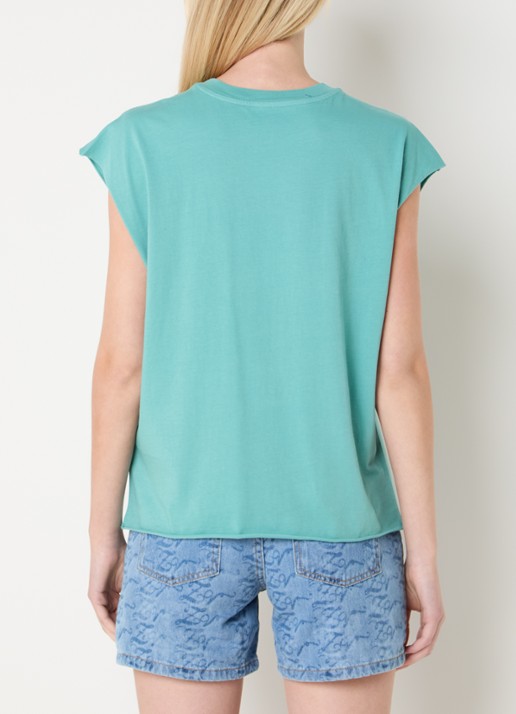 Zadig&Voltaire Cloe Cascade T-shirt met print en strass - achterkant 4 turquoise