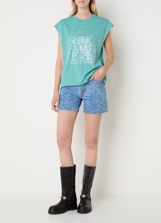 Zadig&Voltaire Cloe Cascade T-shirt met print en strass - voorkant 2 turquoise