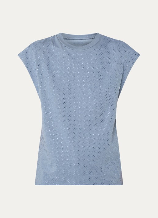 Zadig&Voltaire Cloe mouwloze top met strass - voorkant staalblauw