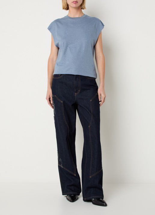 Zadig&Voltaire Cloe mouwloze top met strass - voorkant 2 staalblauw