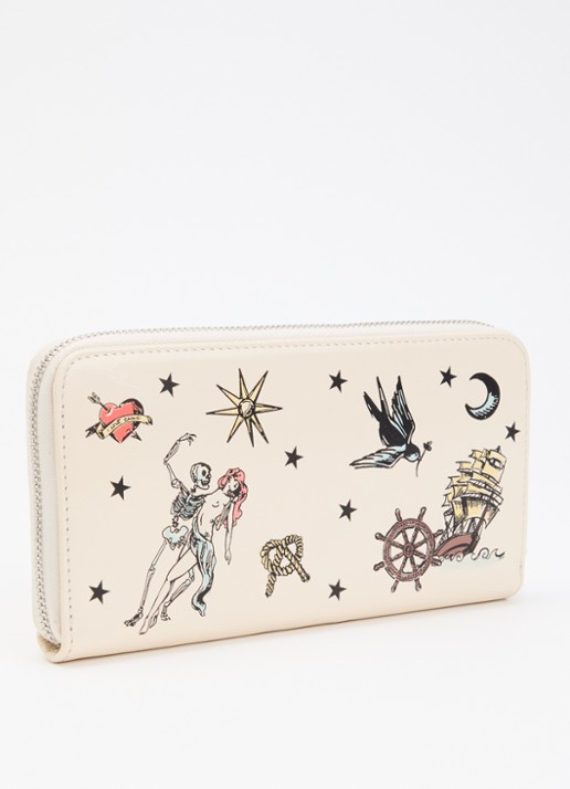 Zadig&Voltaire Compagnon Tattoo ritsportemonnee van lakleer met print - achterkant ivoor