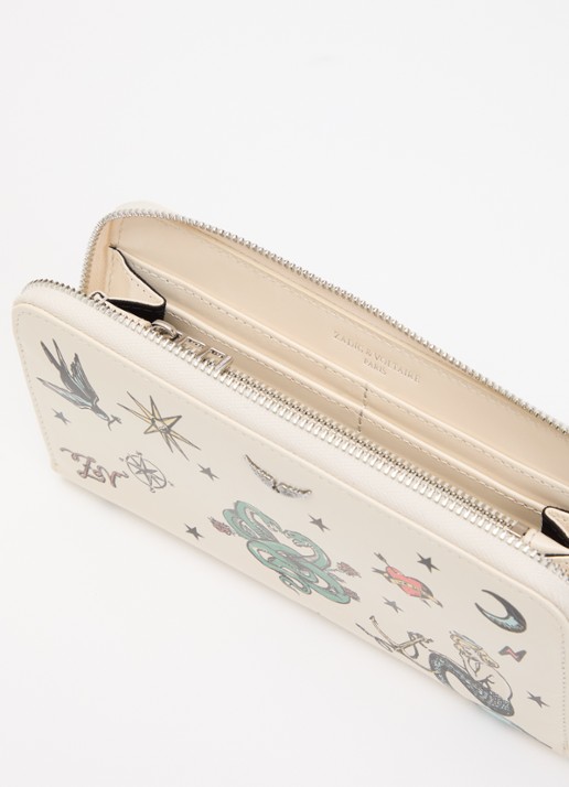 Zadig&Voltaire Compagnon Tattoo ritsportemonnee van lakleer met print - voorkant 3 ivoor