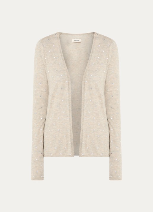 Zadig&Voltaire Daffy fijngebreid vest van kasjmier met strass - voorkant 3 beige