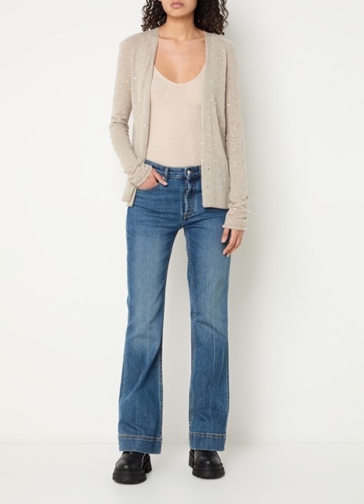 Zadig&Voltaire Daffy fijngebreid vest van kasjmier met strass - voorkant 4 beige