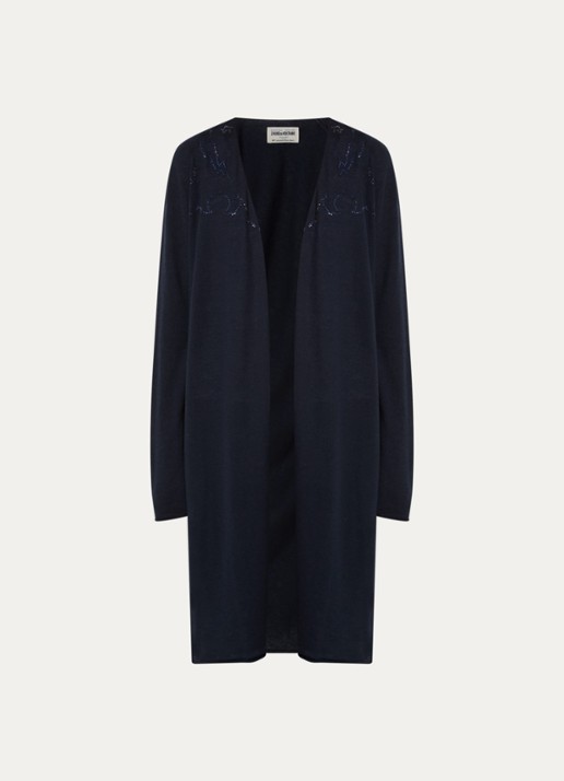 Zadig&Voltaire Daffy fijngebreid vest van kasjmier met strass - voorkant 3 donkerblauw
