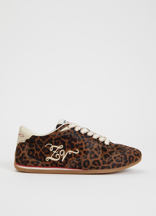 Zadig&Voltaire Dance Leo Pony sneaker van leer met panterprint - voorkant 4 camel