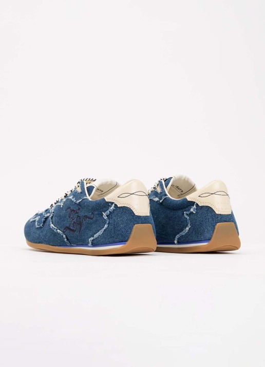Zadig&Voltaire Dance sneaker van denim met details van leer - achterkant 2 donkerblauw