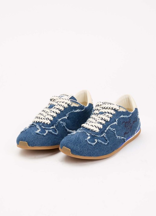 Zadig&Voltaire Dance sneaker van denim met details van leer - detail 3 donkerblauw