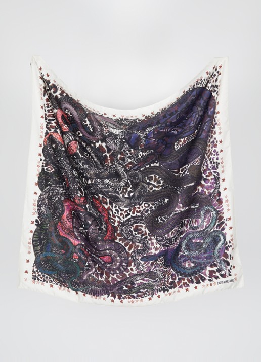 Zadig&Voltaire Debbie 85 Snake sjaal in zijdeblend 85 x 85 cm - detail 2 gebroken wit