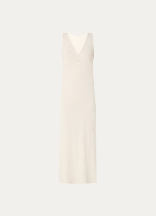 Zadig&Voltaire Deva maxi jurk  in linnenblend met zijsplitten - voorkant 3 beige