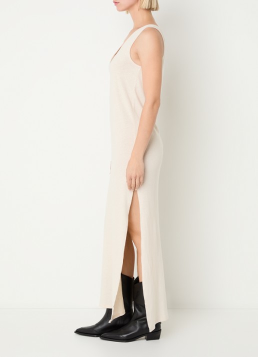 Zadig&Voltaire Deva maxi jurk  in linnenblend met zijsplitten - voorkant 4 beige