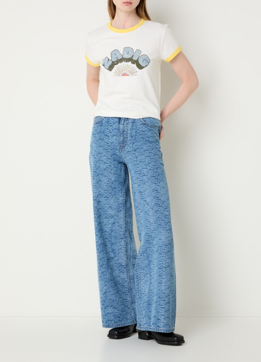 Zadig&Voltaire Eli high waist wide leg jeans met print en steekzakken  - voorkant 2 indigo