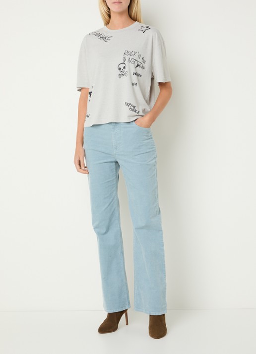 Zadig&Voltaire Evy high waist flared fit chino van corduroy met steekzakken - voorkant 3 lichtblauw