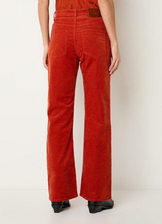 Zadig&Voltaire Evy high waist straight fit chino van corduroy met steekzakken - achterkant 3 oranjerood