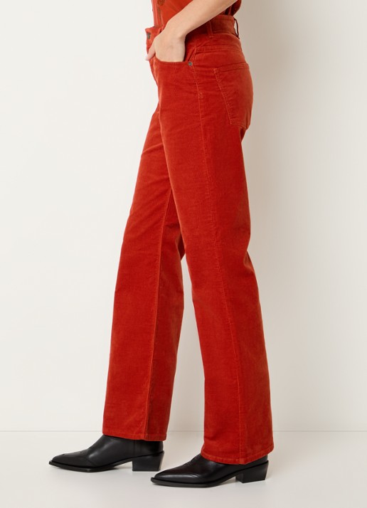 Zadig&Voltaire Evy high waist straight fit chino van corduroy met steekzakken - detail 5 oranjerood