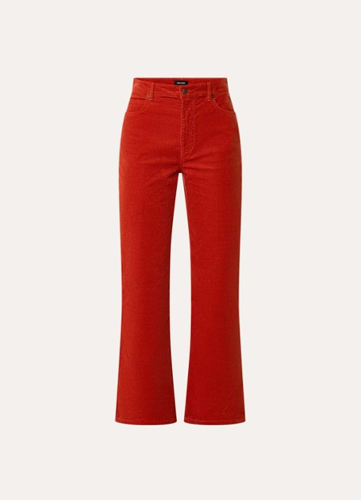 Zadig&Voltaire Evy high waist straight fit chino van corduroy met steekzakken - voorkant oranjerood