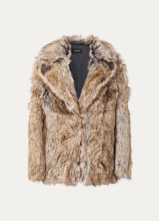 Zadig&Voltaire Faune mantel van imitatiebont met steekzakken - voorkant camel