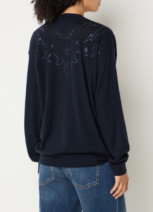 Zadig&Voltaire Fijngebreide pullover van kasjmier met strass - achterkant 4 donkerblauw
