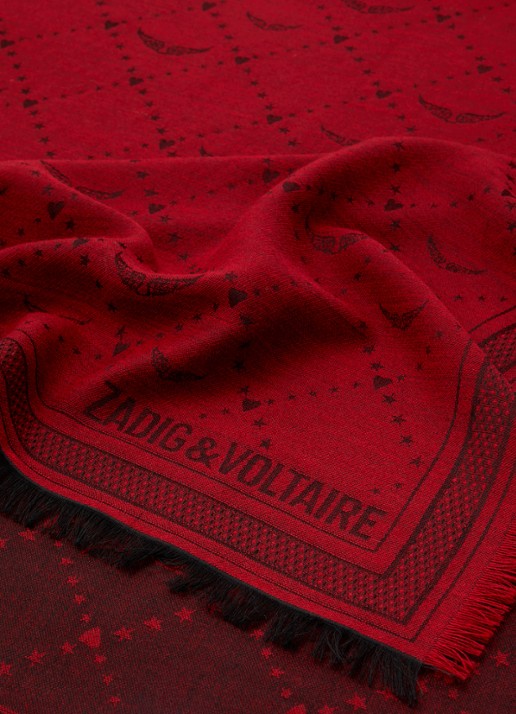 Zadig&Voltaire Glenn sjaal in wolblend met jacquard dessin 140 x 140 cm - detail 2 donkerrood