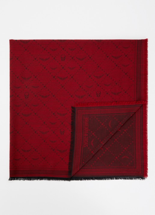 Zadig&Voltaire Glenn sjaal in wolblend met jacquard dessin 140 x 140 cm - voorkant 3 donkerrood