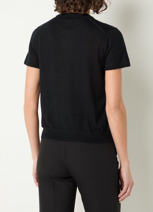 Zadig&Voltaire Idal fijngebreid T-shirt van kasjmier met ingebreide print en strass - achterkant 2 zwart