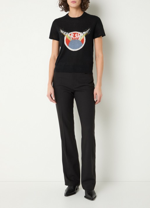 Zadig&Voltaire Idal fijngebreid T-shirt van kasjmier met ingebreide print en strass - voorkant 4 zwart