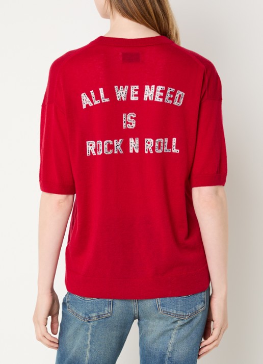 Zadig&Voltaire Idaz fijngebreid T-shirt van kasjmier met backprint en strass