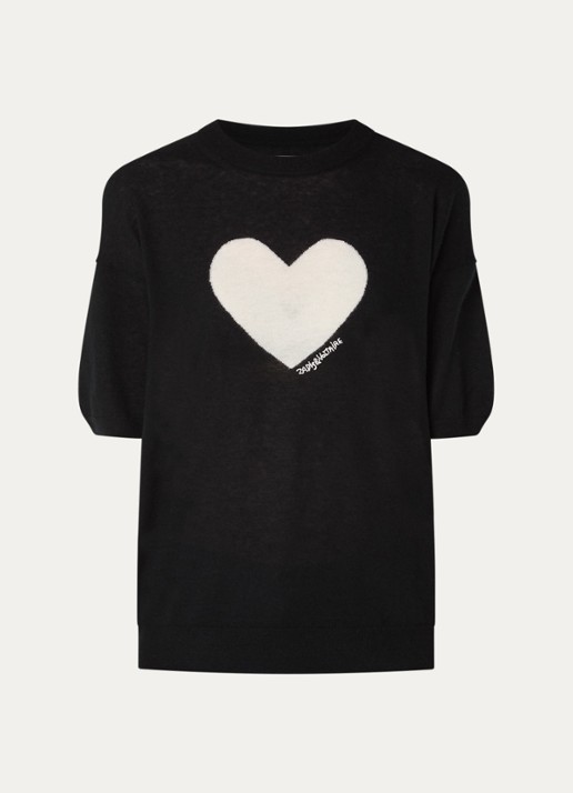 Zadig&Voltaire Idaz fijngebreide T-shirt van kasjmier met ingebreid patroon - voorkant zwart