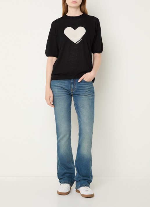 Zadig&Voltaire Idaz fijngebreide T-shirt van kasjmier met ingebreid patroon - voorkant 2 zwart