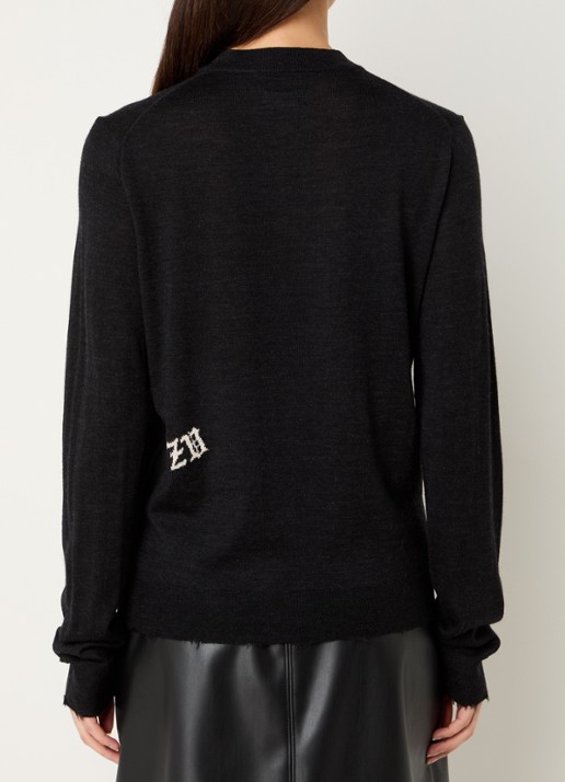 Zadig&Voltaire Ivy fijngebreide trui van merino wol met ingebreid patroon en strass - achterkant antraciet