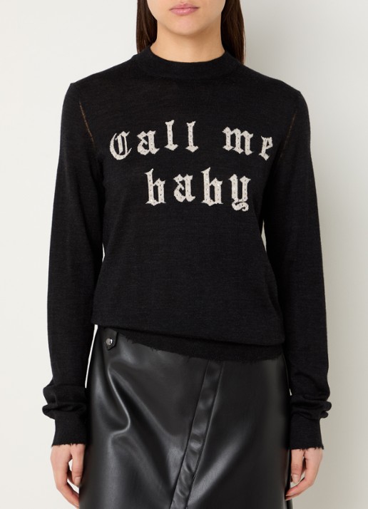 Zadig&Voltaire Ivy fijngebreide trui van merino wol met ingebreid patroon en strass