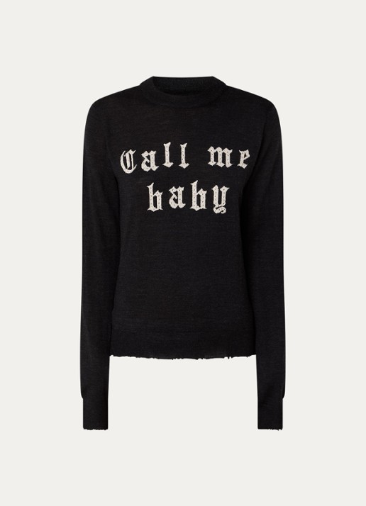 Zadig&Voltaire Ivy fijngebreide trui van merino wol met ingebreid patroon en strass - voorkant 4 antraciet