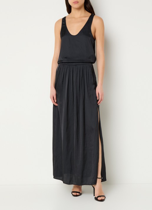 Zadig&Voltaire Jady maxi rok van satijn met steekzakken en zijsplit - voorkant 3 zwart