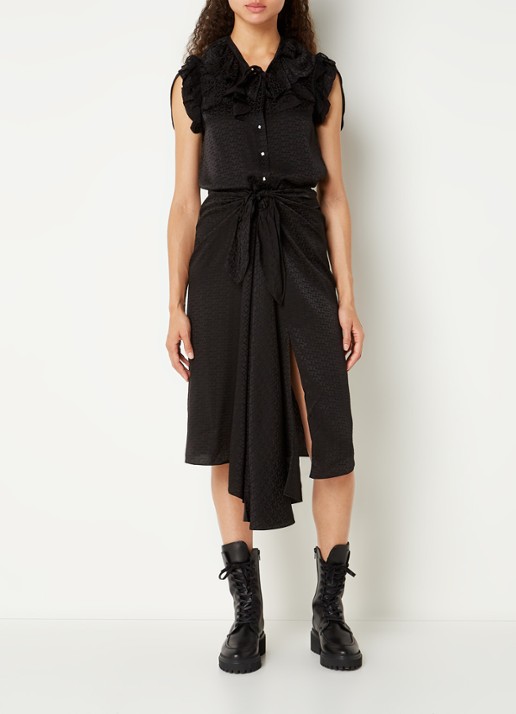 Zadig&Voltaire Janais midirok van zijde met asymmetrische zoom en print - voorkant 2 zwart