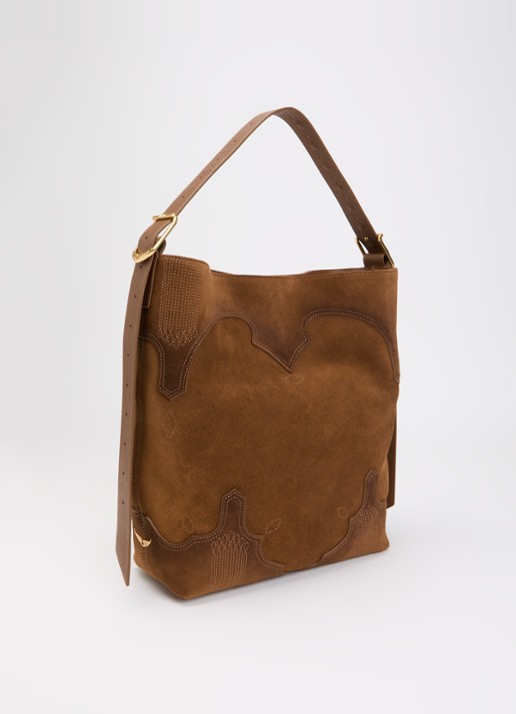Zadig&Voltaire Jane Hobo Weste schoudertas van suède met details van leer en verstelbare schouderriem - achterkant 4 cognac