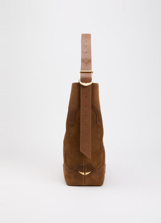 Zadig&Voltaire Jane Hobo Weste schoudertas van suède met details van leer en verstelbare schouderriem - detail 2 cognac