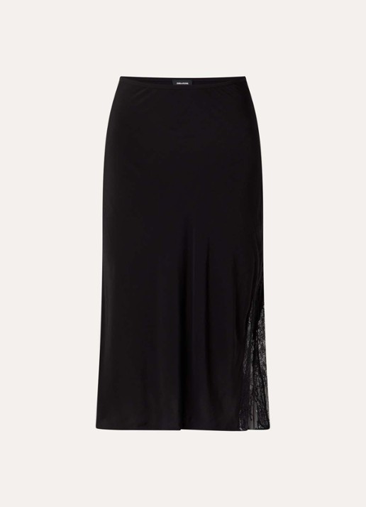 Zadig&Voltaire Jayla midi rok met details van kant - voorkant zwart