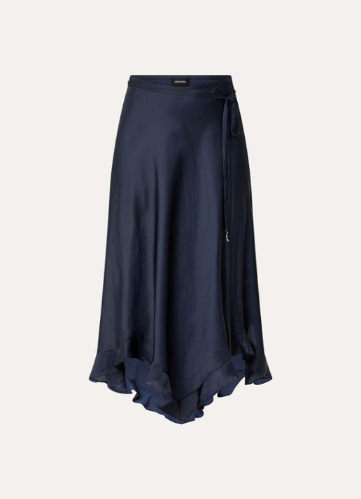 Zadig&Voltaire Jeto midi rok van satijn met asymmetrische zoom - voorkant 3 donkerblauw