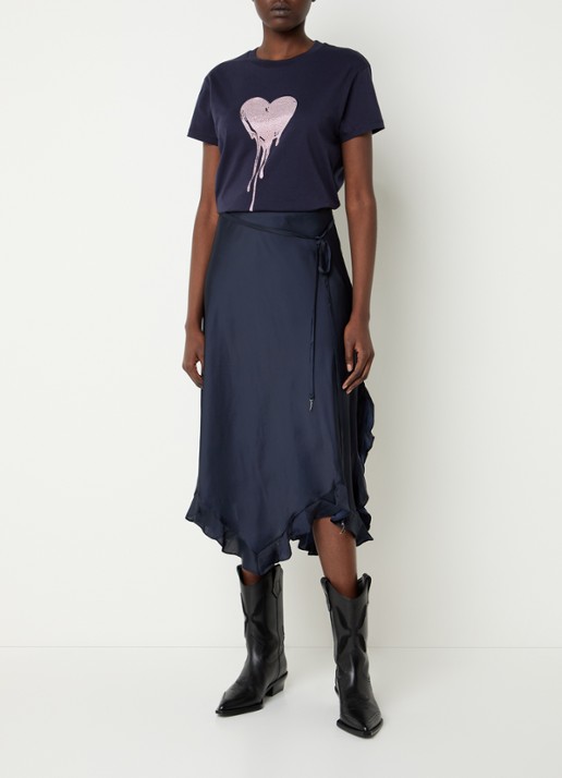 Zadig&Voltaire Jeto midi rok van satijn met asymmetrische zoom - voorkant 4 donkerblauw