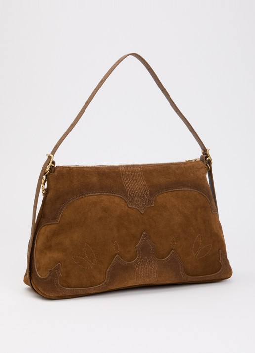 Zadig&Voltaire Jim Western crossbodytas van suède met verstelbare schouderriem - achterkant cognac